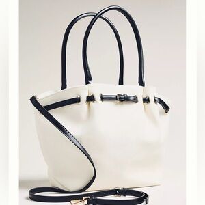 NWT Anthropologie Canvas Belted Tote Elegant White and Black Tote Bag